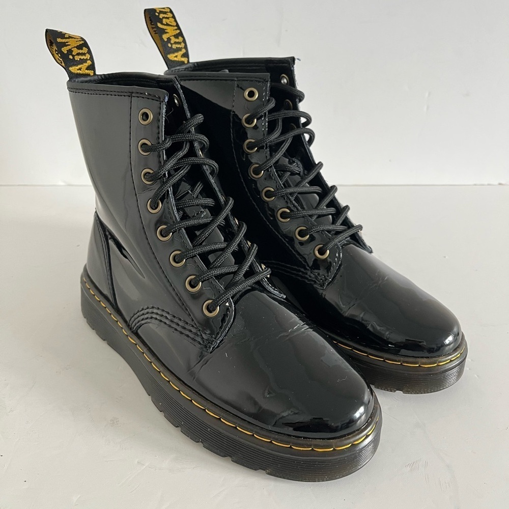 Dr Martens Zavala Patent Leather Lace Up Combat Boots Men 6 Women 7